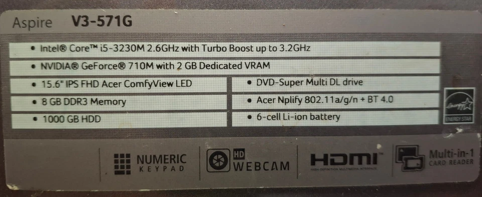 Acer Aspire V3-571G Core i5 1000GB HDD Display 15,6'' Notebook Lap Top ( 1448) - Bild 3 von 4