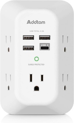 5 Outlet Extender Surge Protector Multi Plug Wall Adapter USB Charger Ports