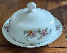 Vintage Czechoslovakia Bohemia White Ceramic Floral  Covered Cheese Dish