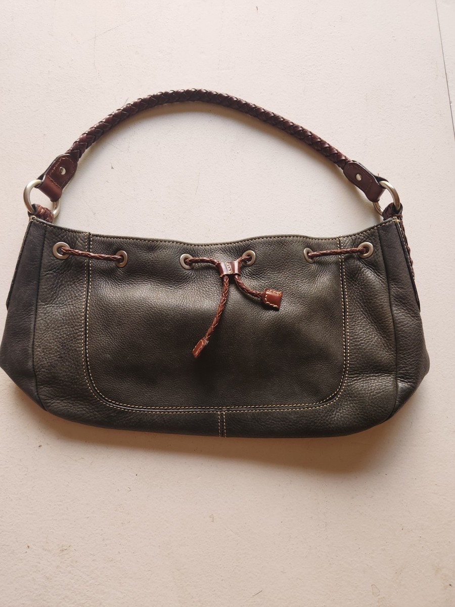 Authentic Fossil Classic #75082 Black Leather Drawstring Bag Purse
