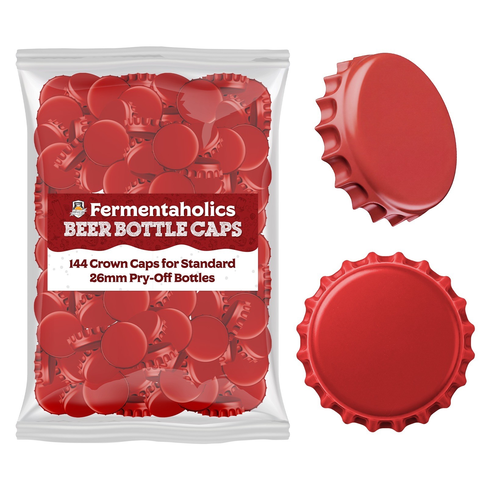Fermentaholics Red Beer Bottle Caps - 144