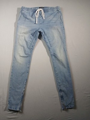 PacSun Denim Joggers Men's Large Light Wash Distressed Drawstring Zip Ankle Y2k 