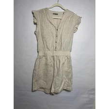 Grade & Gather Romper Women's Size Large Ivory Linen Shorts Ruffle Sleeve Spring
