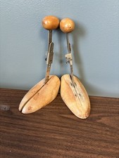 Vintage adjustable wooden shoe trees with metal mechanisms