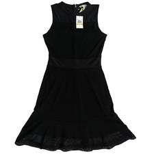 NEW Michael Kors Knitted Fit-and-Flare Dress Mesh Detail Sleeveless Black Sz M