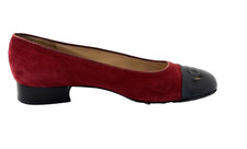 VTG Salvatore Ferragamo Red Suede Flats Patent Leather Cap Toe