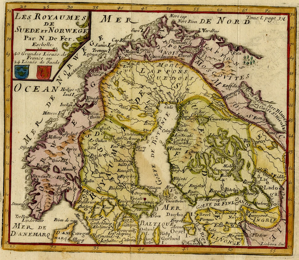 Antique Map-Scandinavian region-Norway-Finland-Sweden-North Cape-De Fer-1721 - Image 3 of 4