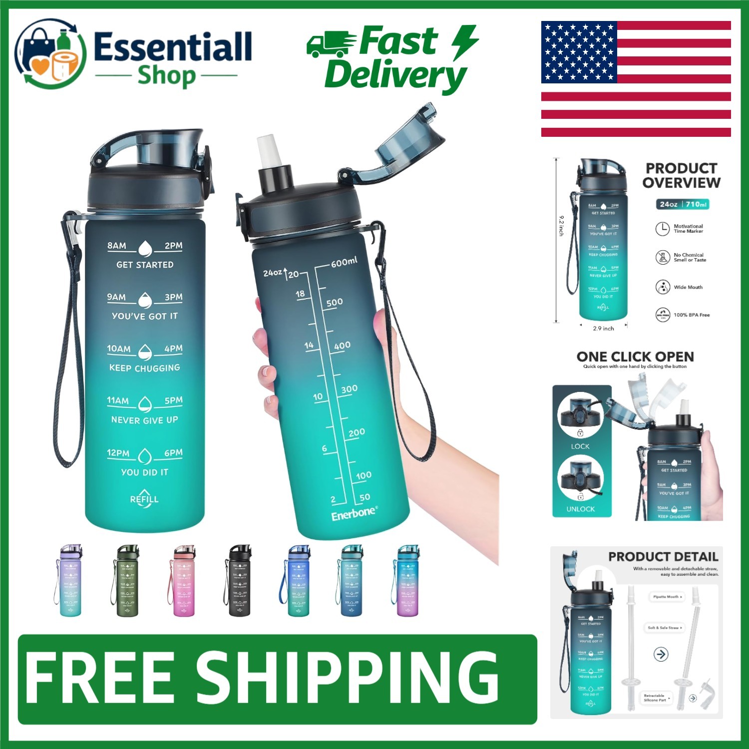 Hydration Made Stylish: 24 oz BPA-Free Water Bottle with Ins