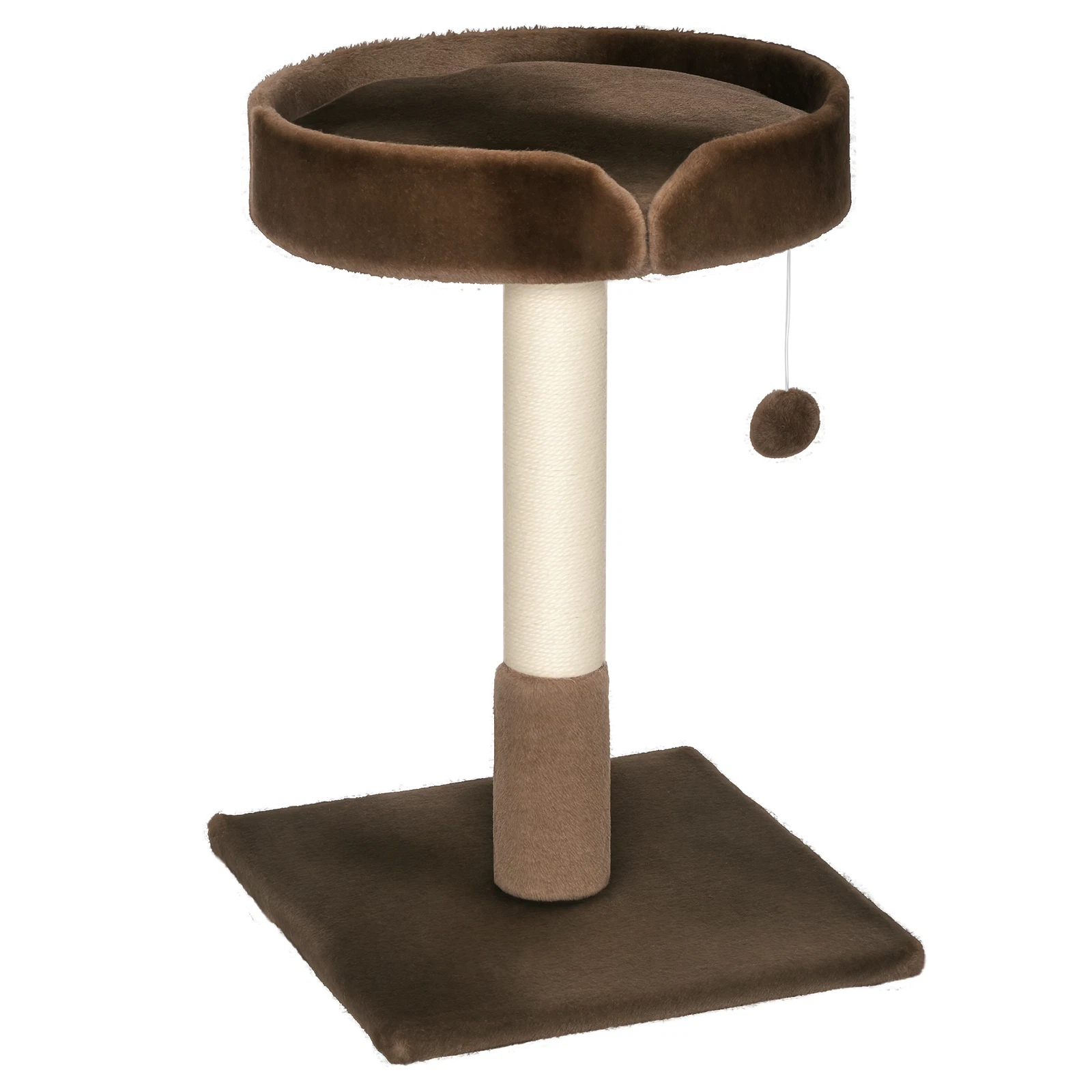 PawHut Small Cat Tree with Sisal Scratching Post Kitten Bed Ball Toy, Brown