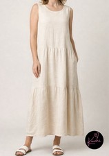 Millers Linen Blend Maxi Dress Size 16 Cream Sleeveless Relaxed Fit
