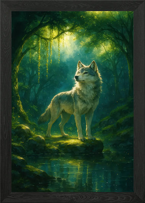Wolf im verzauberten Wald Gerahmtes Wandbild Poster Leinwanddruck Bild