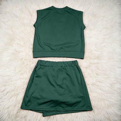 Girls Tennis Outfit Sleeveless Top & Skirt with Shorts Athletic Set Activewear