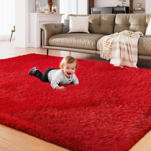 AMTOVO Area Rugs for Living Room, Fluffy Red 9x12 Clearance Bedroom Rug ...