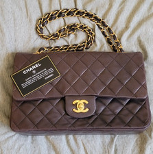 CHANEL Classic Medium Double Flap 24K Gold Plated Hardware Brown Leather