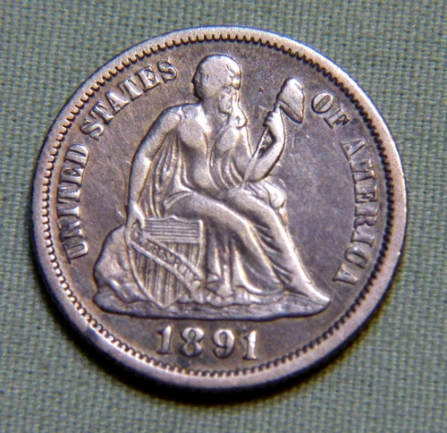 1891 O United States Seated Liberty Silver Dime - High Grade Details EF - # 930