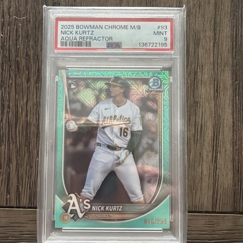 Maglia 2025 Bowman Chrome NICK KURTZ RC AQUA MOJO 16/299 # Match PSA 9 ⚾️🔥👀