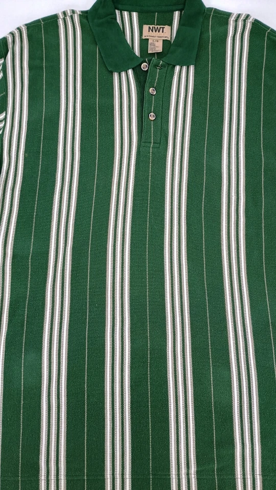 Vintage 90s Mens  Northwest Territory Green Stripe Short Sleeve Polo Shirt Large - Image 3 of 4
