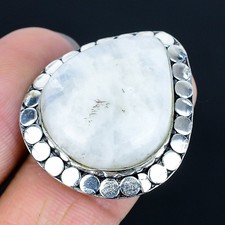Pretty Rainbow Moonstone Gemstone 925 Sterling Silver Jewelry Ring Size Adj