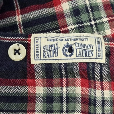 RRL & Co Ralph Lauren Men Button Up Shirt XXL Navy Plaid Flannel