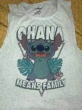 Disney Stitch Green Speckled Ohana Means Family Sleeveless Tank Top Size Jrs L