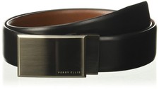 Men's Portfolio Patterned Plaque Belt, Black/Brown Reversible, 36