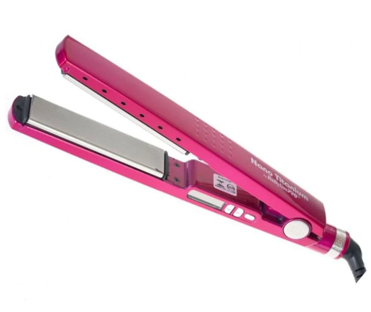 Babyliss Pro Nano Titanium Pink Hair Straightener 1.25 Inch Ceramic Plates 220V 450F  -image