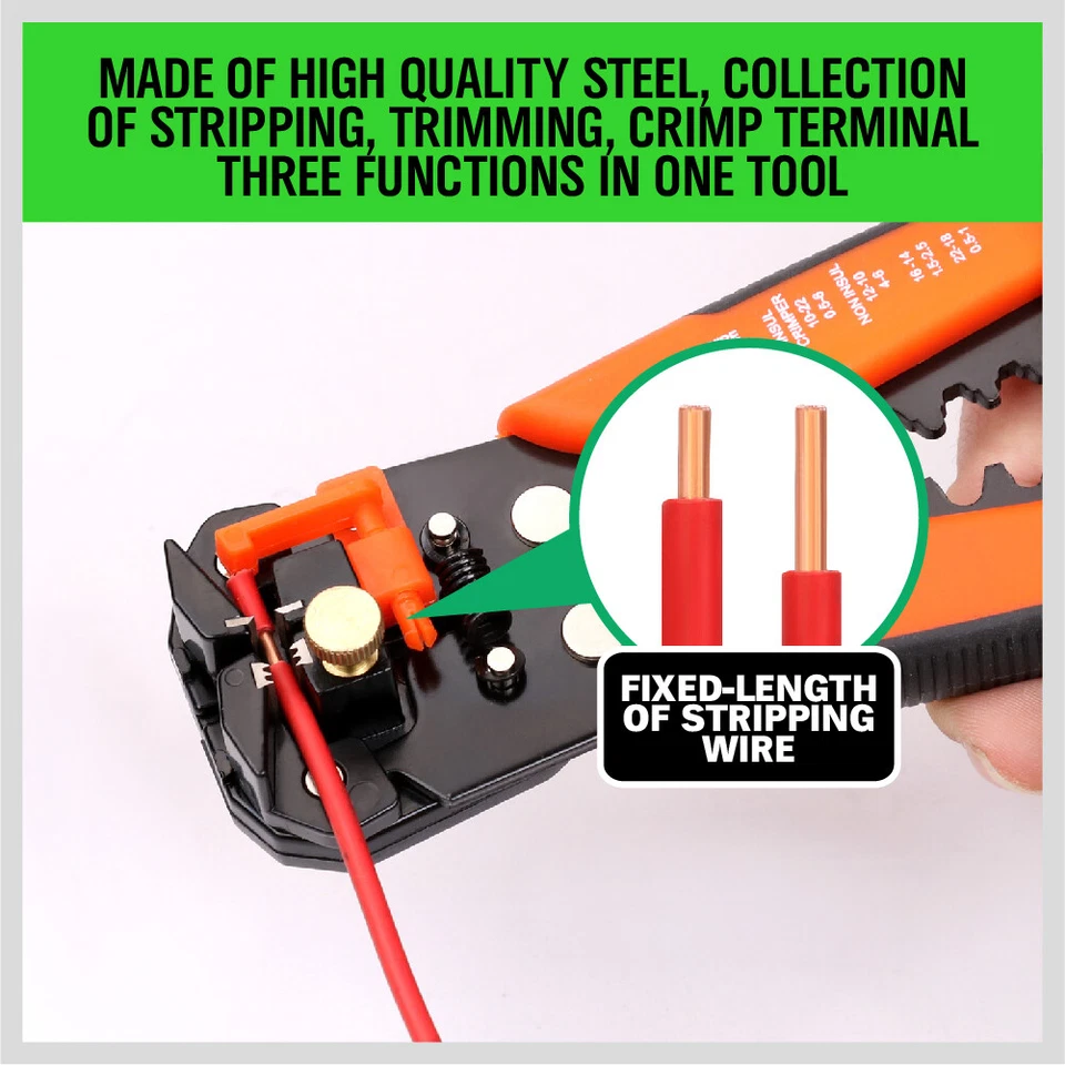 Alicates de herramientas terminales prensadora cortador pelacables aislamiento autoajustable 8" Foto 3 de 4