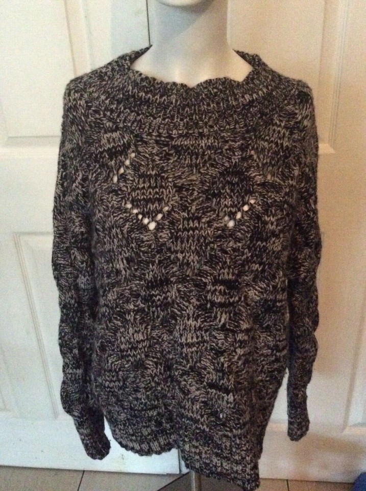 Max Black & Grey ribbed & cable knit loose fit jumper Size S Wool blend