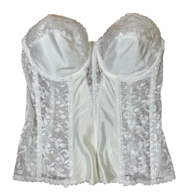 Adonna Womens Bustier White Semi-Sheer Lace Underwired Back Closure USA 38C