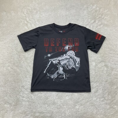 FILA Sport Boys Size M Tru Dry Football Themed Defend To The End Gray T-Shirt 