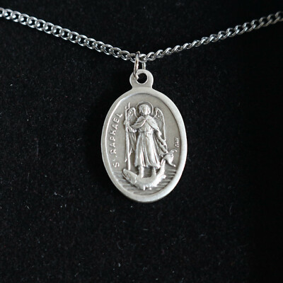 Women Necklace St Raphael Archangel Medal 18'' Stainless Steel Chain Pendant
