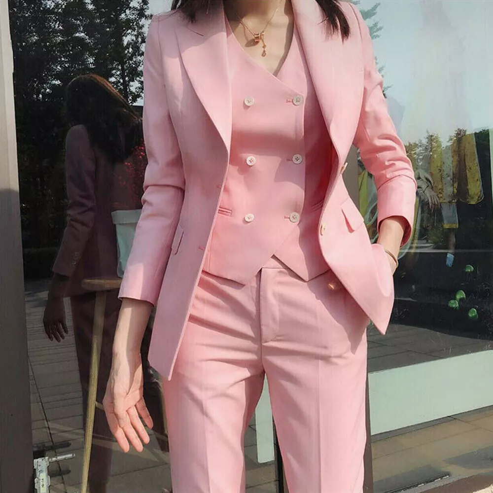 Pink Women Suits Ladies Formal Business Suit Tailored 3 Pieces For Wedding  Party