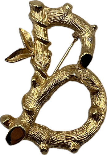 Signed Sarah COVENTRY Initial Letter B Brooch Pin Bamboo Shape Costume Jewelry