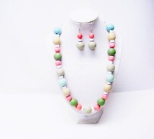Round Multicolor Pastel Wood Bead Necklace/Earrings