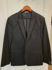Men's Express Photographer Fitted Black Stripped Suit Jacket