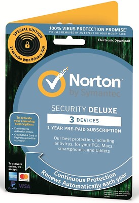 Norton Security Deluxe 3 Gerät VPN 2024 1 Jahr PC Android Mac iOS Schlüssel am selben Tag