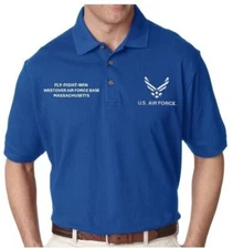 WESTOVER AIR FORCE BASE*MA*POLO &SWEATSHIRT EMBROIDERED.OFFICIALLY LICENSED