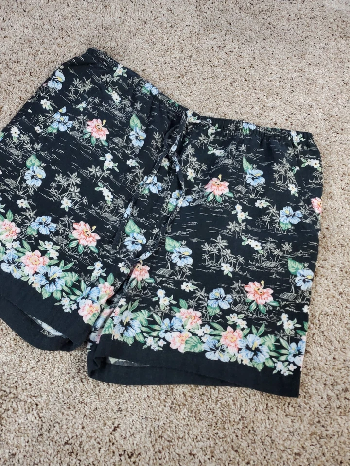Vintage OP Ocean Pacific Bermuda Short Size XL Women Black Floral Drawstring Y2K - Image 2 of 4