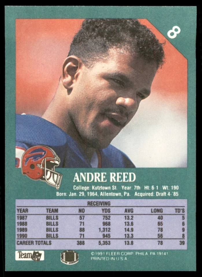 1991 FLEER ANDRE REED BUFFALO BILLS #8 - Image 2 of 2