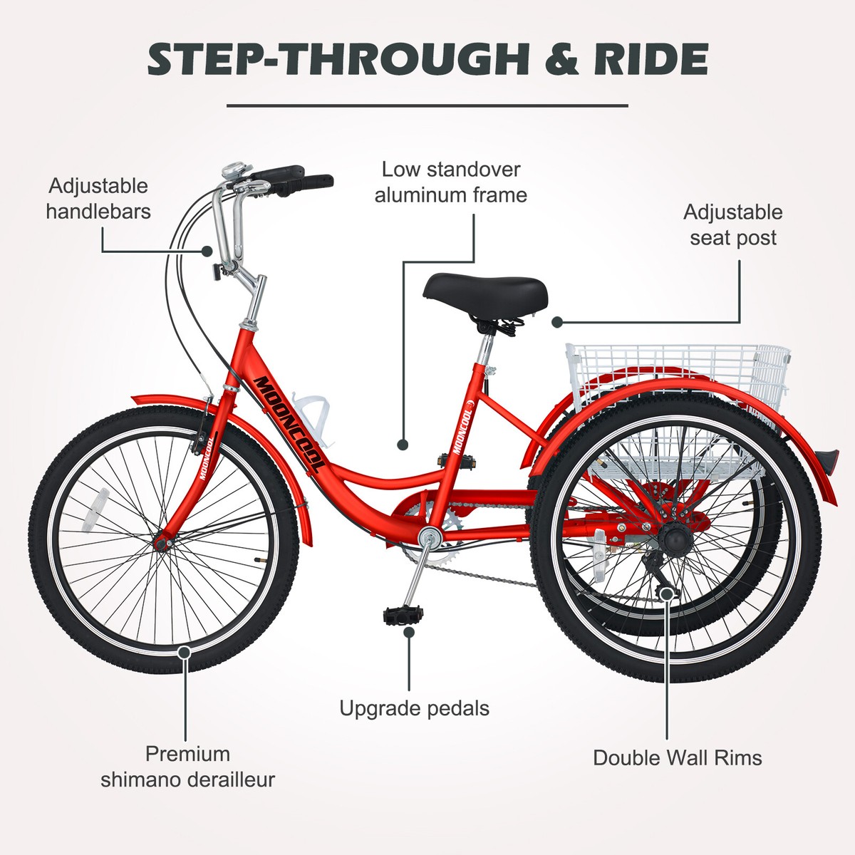 H&ZT Adult 24'' Tricycle 7Speed 3Wheel Men Women Bike w/Basket For