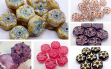 8MM CZECH PRESSED GLASS FLAT ROUND DISC FLOWER RONDELLE SPACER BEADS - 20PCS