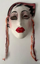 CLAY ART CERAMIC WALL MASK ELECTRA 7.5” ZIGZAG 80’s RED LIPS EXTREMELY RARE!