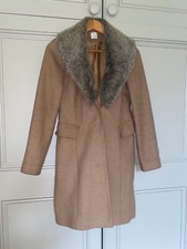 Camaieu Chesterfield Coat Size 8 Camel Fur Detachable Collar City Girl Classic