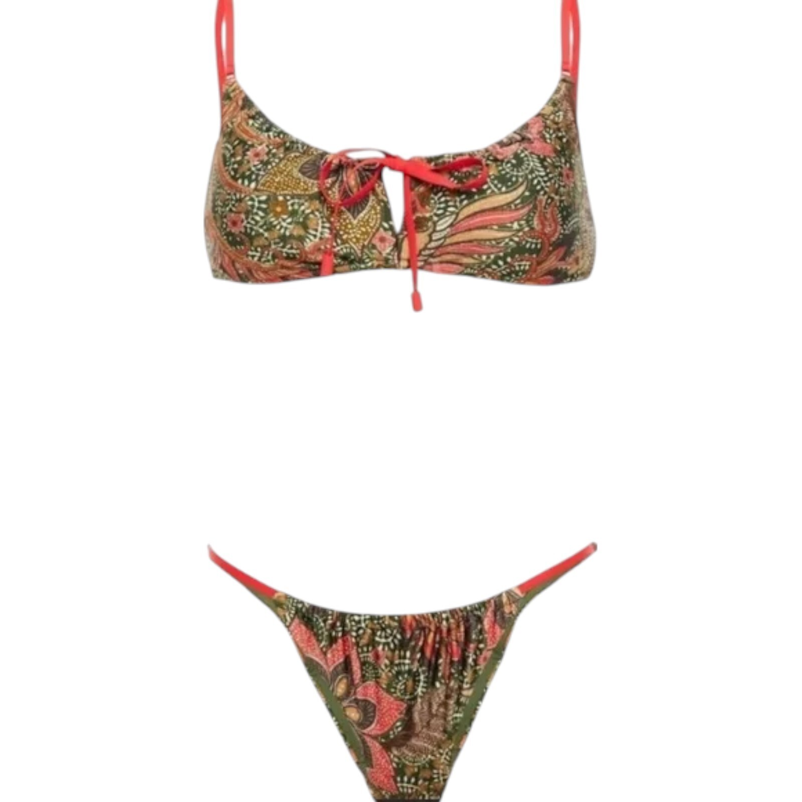 Zimmermann Empire Bikini Size 1 AU 10/US 6 BNWT Forest Green Print Tie 2 Piece