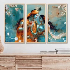 Set of 3 Traditional Wall Art Pichwai Painting Framed Home Office Decor