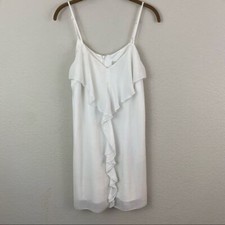 Guess White A-Line Ruffled Front  Mini Dress Spaghetti Dress Small