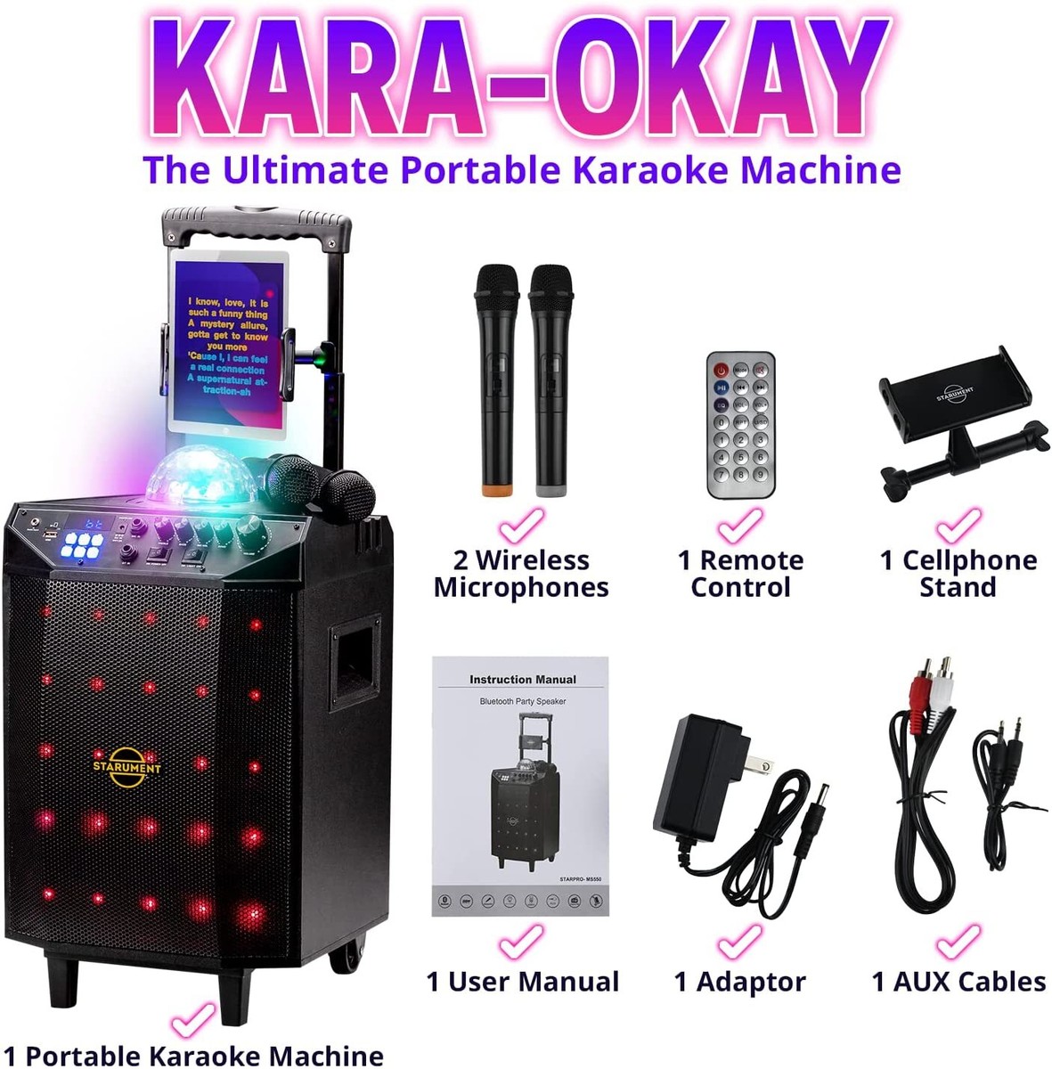 Sodomai karaoke Machine ワイヤレススピーカー Karaoke Machine Portable Bluetooth Speaker with Wireless