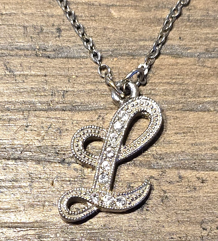 1928 Art Deco Silver Tone Rhinestone Monogram L Initial Pendant Necklace
