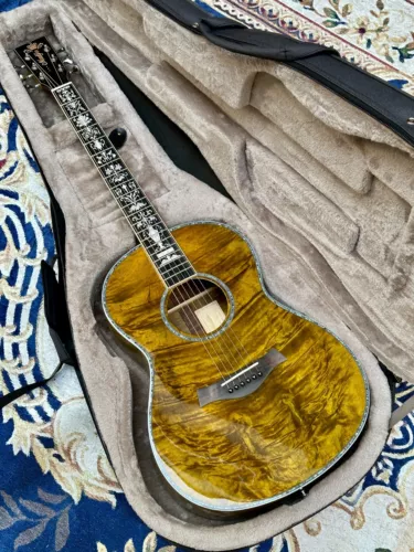 All Solid Wood 39 Inch Gold Phoebe Acoustic Guitar Abalone Ebony Fingerboard