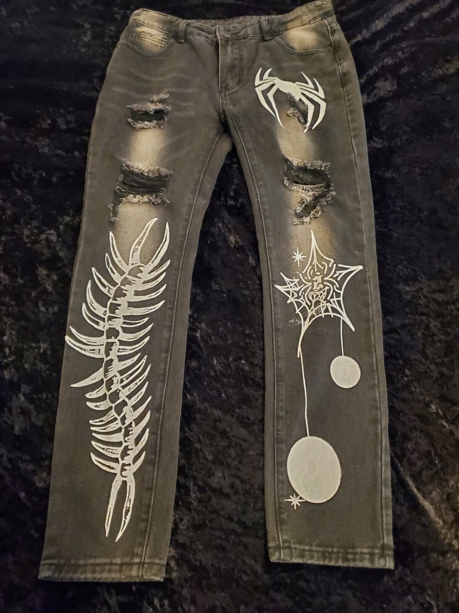 Spider Jeans Youth 14 Halloween Air Brushed Spooky Creepy Gothic Punk  Costume